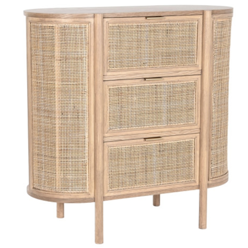 Comoda tres cajones Rubberwood Ratán Natural