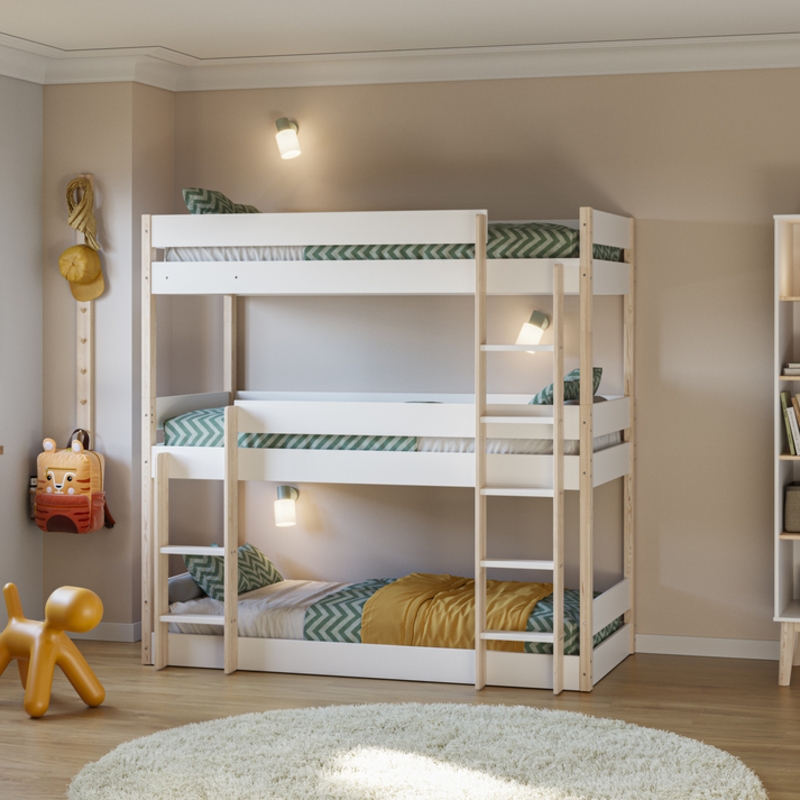 Litera Tres Camas 90 CM -Litera Juvenil Triple-Litera con Cama Montessori