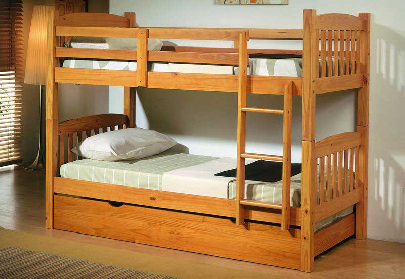 Litera Juvenil Pino color Miel-Litera de madera de 90 x 190 cm - Imagen 3