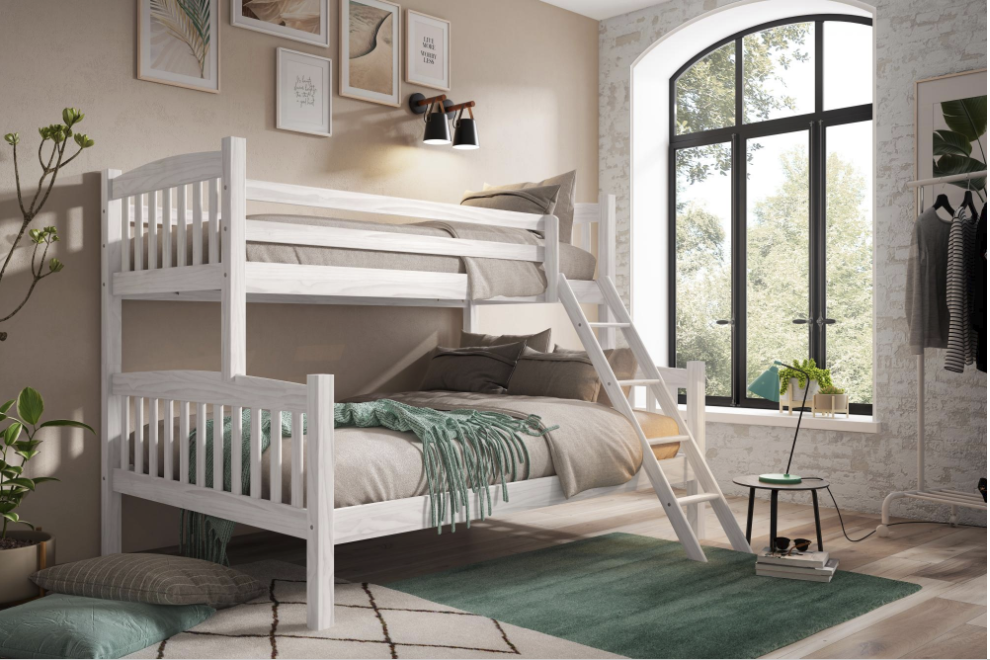 Litera triple 135 madera maciza pino color blanco lavado