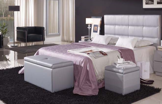 Banqueta abatible para pie de cama polipiel Modelo Cuadros