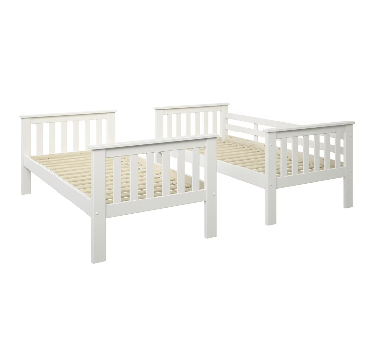 Litera de madera de pino en color Blanco Lavado tres camas - Litera de Madera de 90x190-Litera juvenil con Cama Nido - Imagen 2