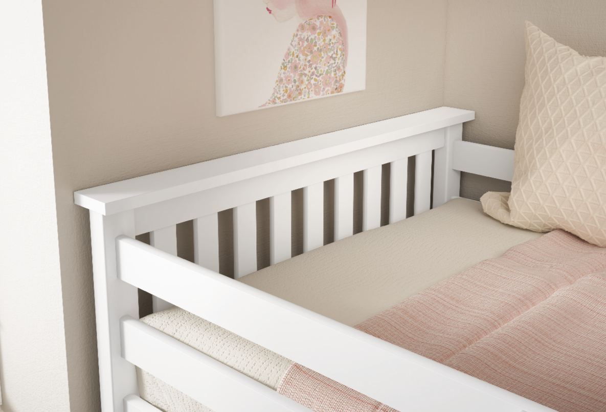 Litera de madera de pino en color Blanco Lavado tres camas - Litera de Madera de 90x190-Litera juvenil con Cama Nido - Imagen 3