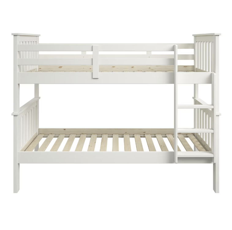 Litera de madera de pino en color Blanco Lavado tres camas - Litera de Madera de 90x190-Litera juvenil con Cama Nido - Imagen 4